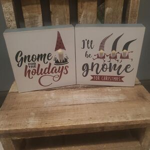 christmas holiday gnome sign pair